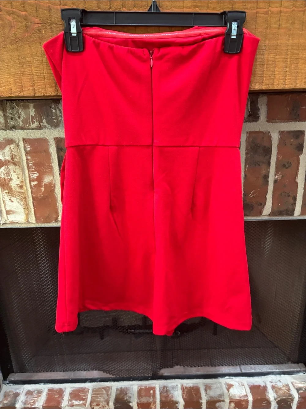 Strapless Red Ruffle Hem Mini Romper
